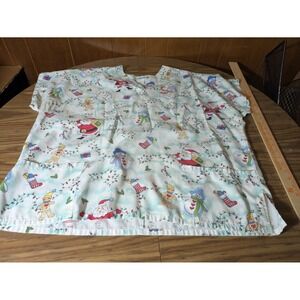 Simply Basic Christmas Scrub Top Nurse Santa Snowman Gingerbread V-Neck XL